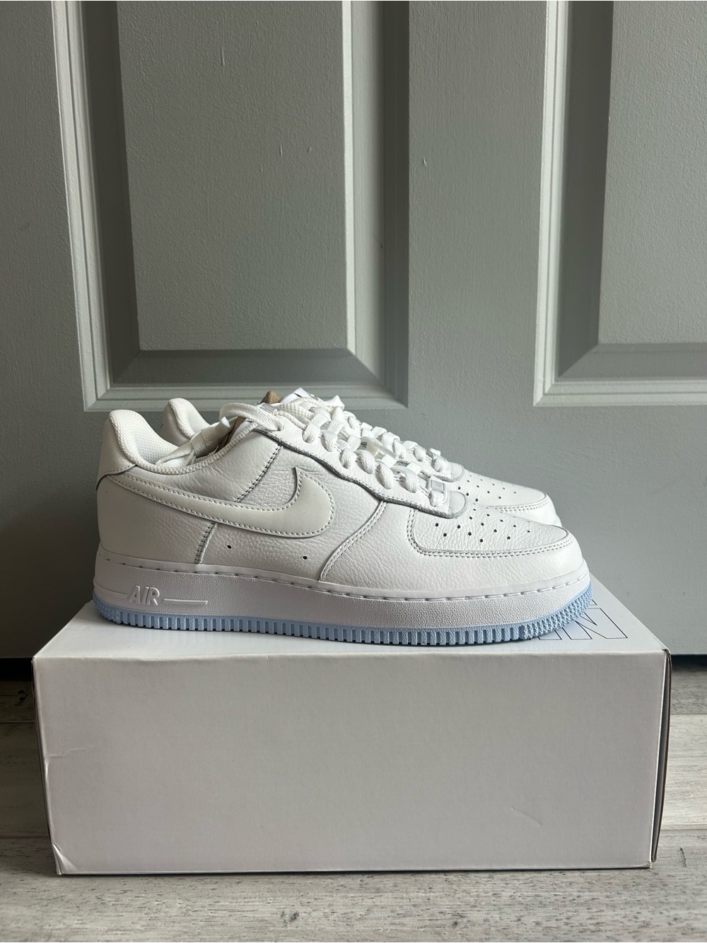 Custom White Nike Air Force 1 Low with Ice Blue Sole